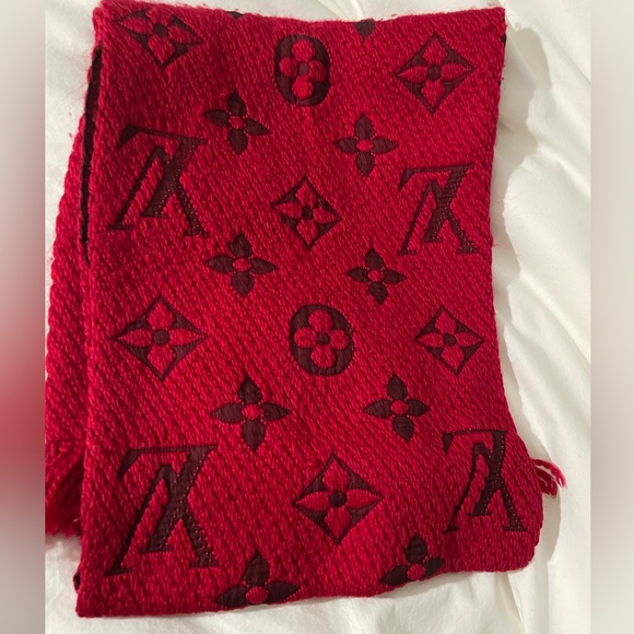 Pre-owned LOUIS VUITTON Winter Scarf Logo Mania Monogram Wool Silk Red - Picture 5 of 9